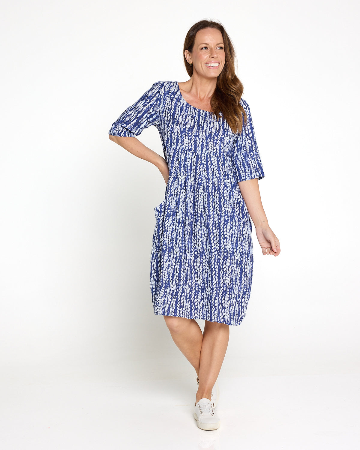 Delphi Pleat Dress – Blue Leaf