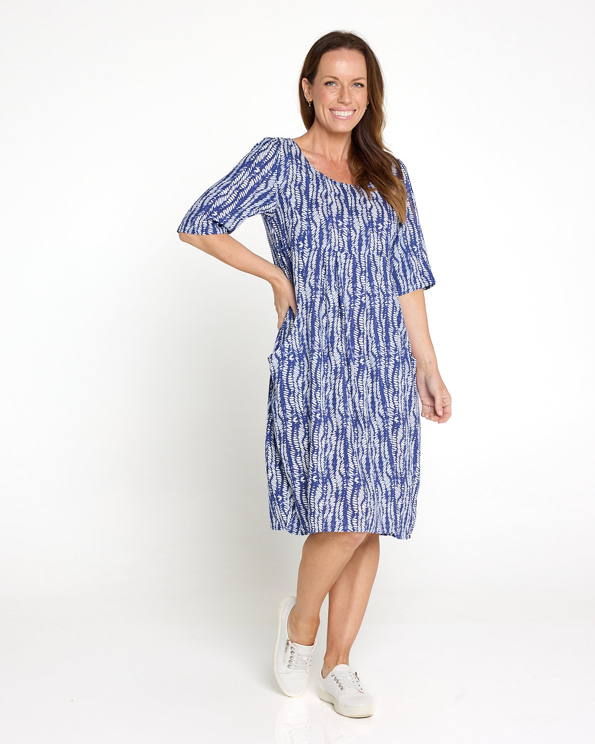 Delphi Pleat Dress – Blue Leaf
