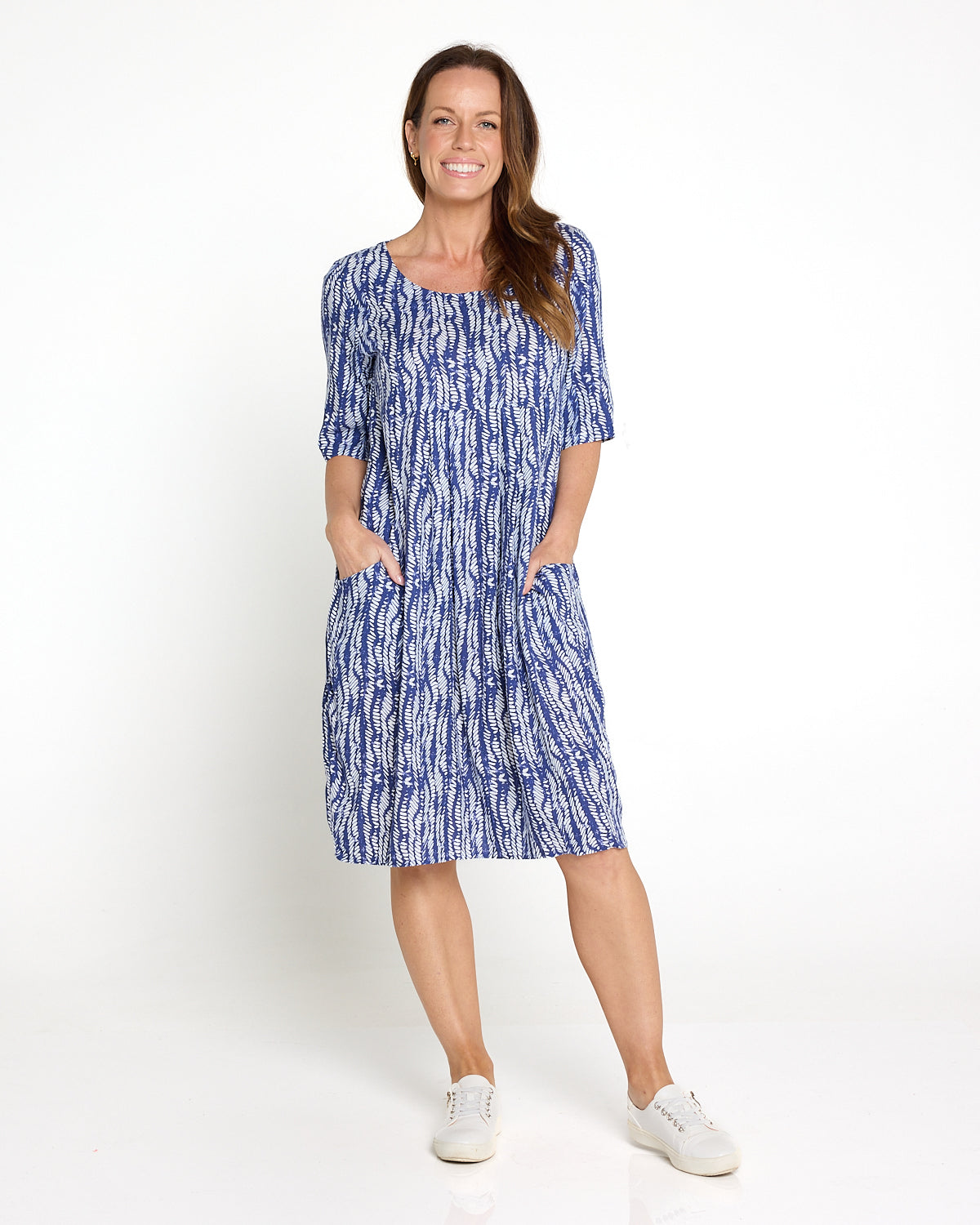 Delphi Pleat Dress – Blue Leaf