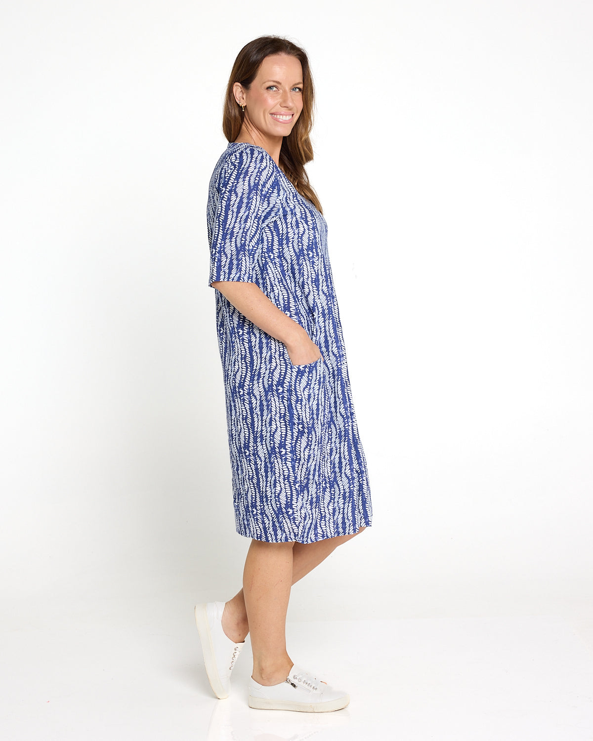 Delphi Pleat Dress – Blue Leaf
