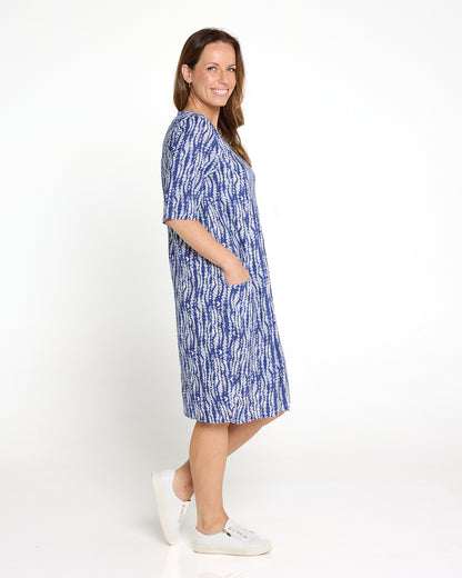 Delphi Pleat Dress – Blue Leaf