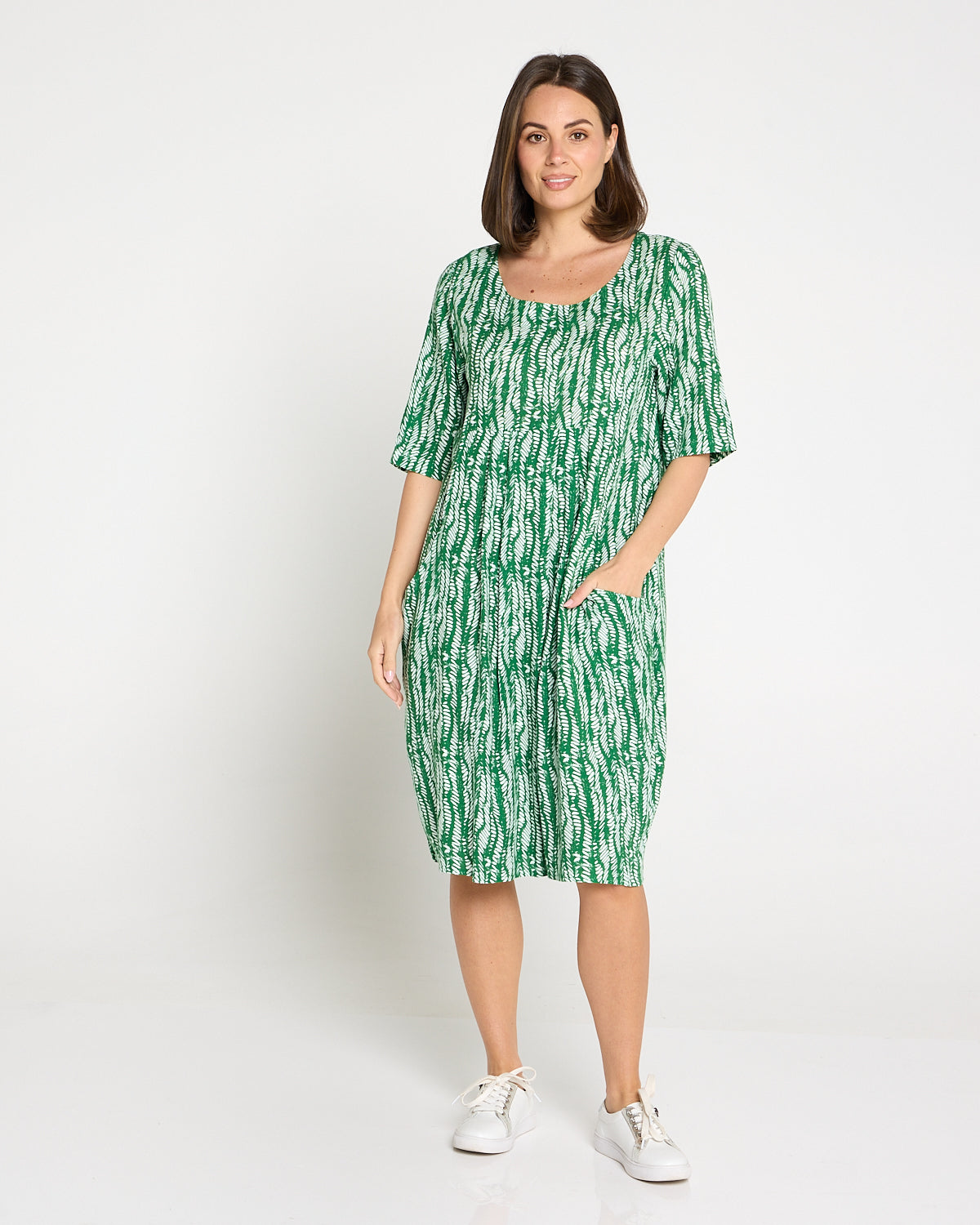Delphi Pleat Dress – Green Leaf