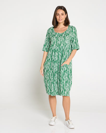 Delphi Pleat Dress – Green Leaf