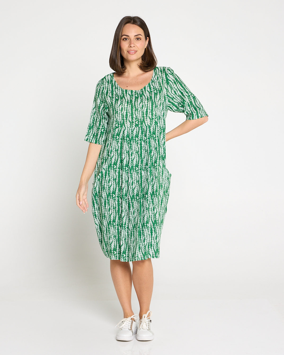 Delphi Pleat Dress – Green Leaf