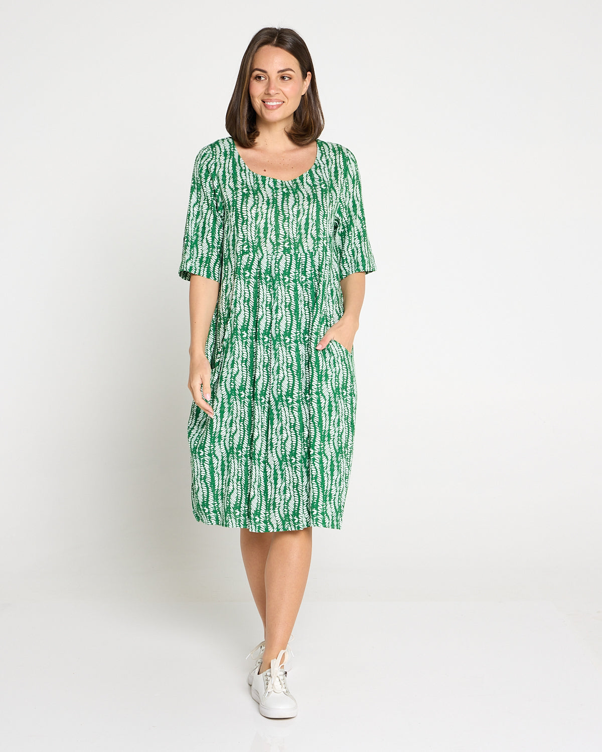Delphi Pleat Dress – Green Leaf