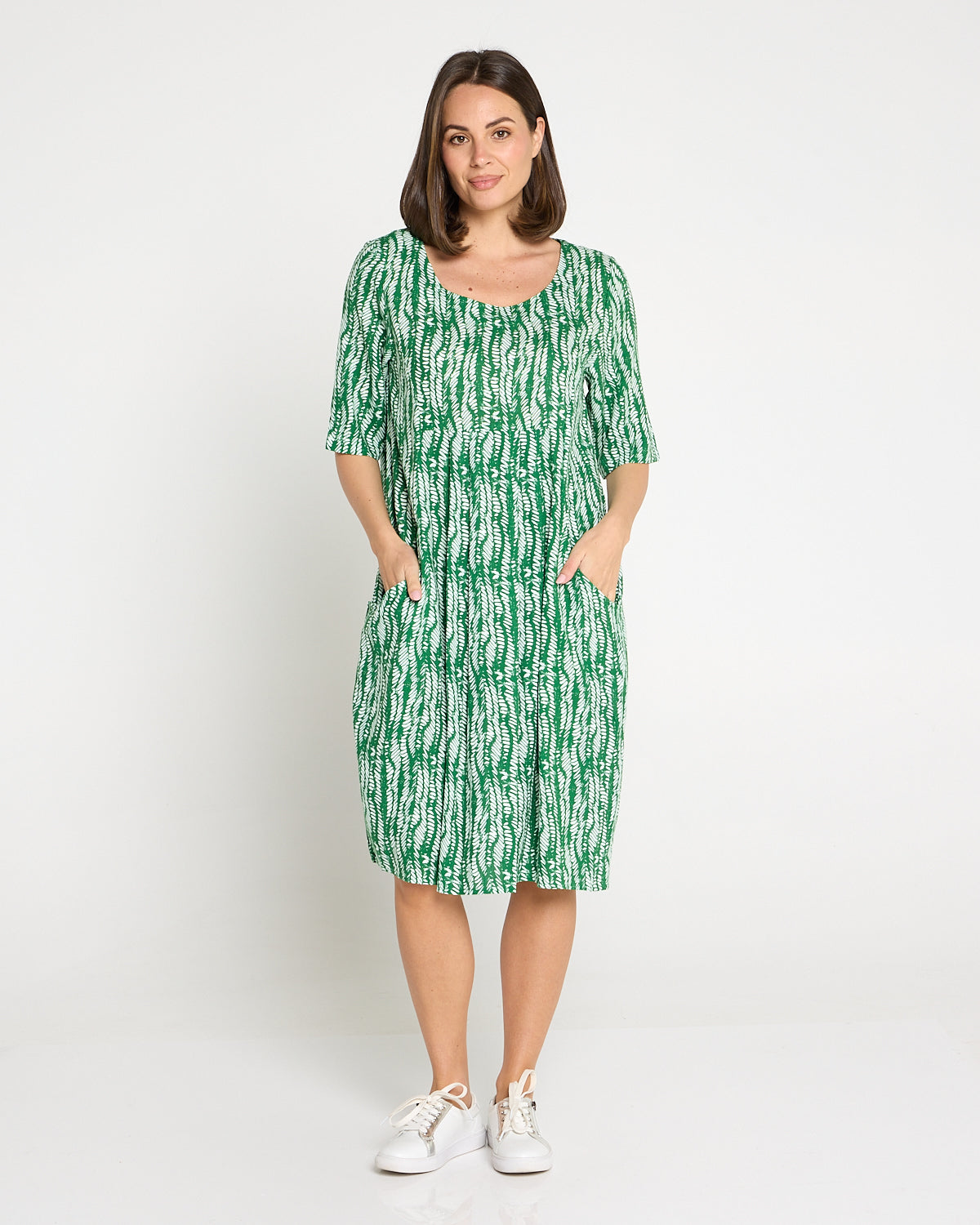 Delphi Pleat Dress – Green Leaf