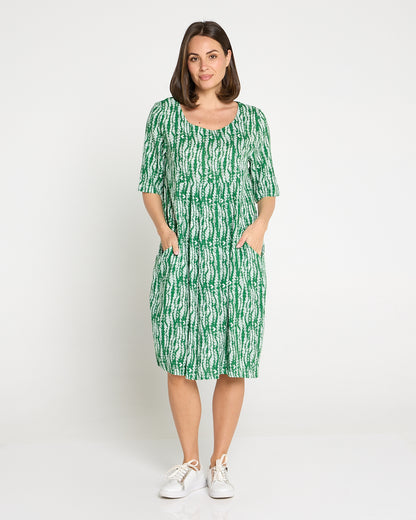 Delphi Pleat Dress – Green Leaf