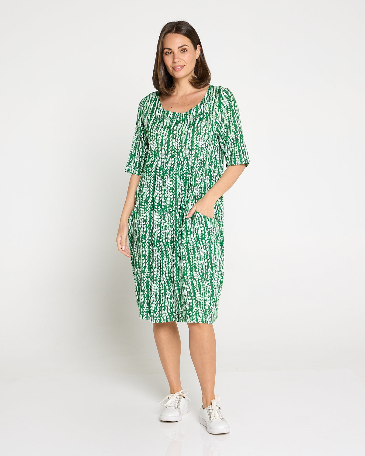 Delphi Pleat Dress – Green Leaf