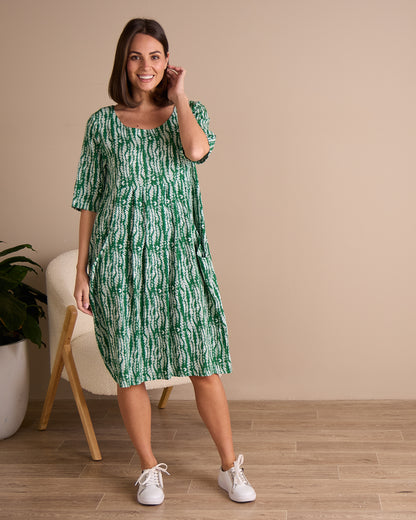 Delphi Pleat Dress – Green Leaf