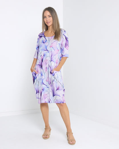 Delphi Pleat Dress - Lavender Floral