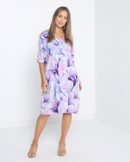 Delphi Pleat Dress - Lavender Floral