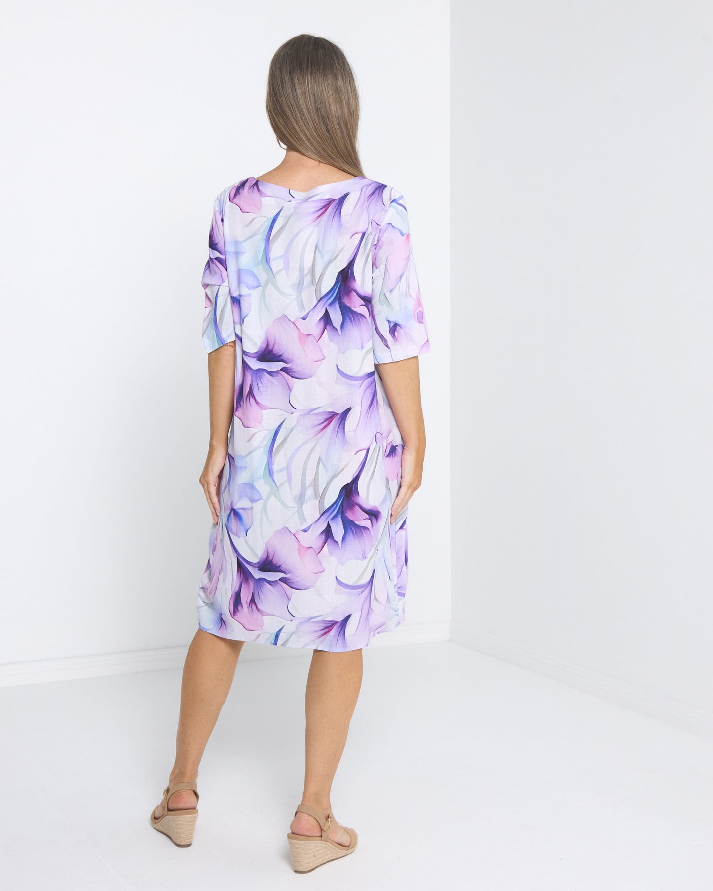 Delphi Pleat Dress - Lavender Floral