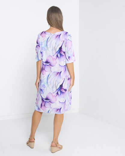 Delphi Pleat Dress - Lavender Floral
