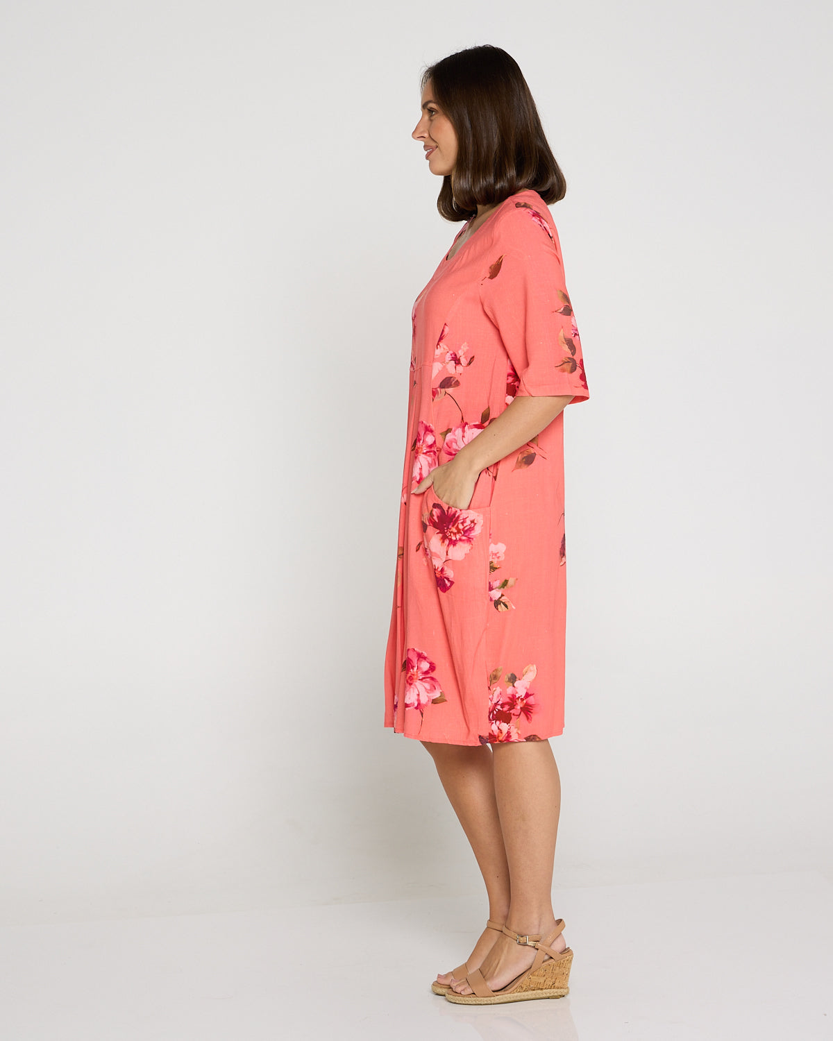 Delphi Pleat Dress - Coral Floral