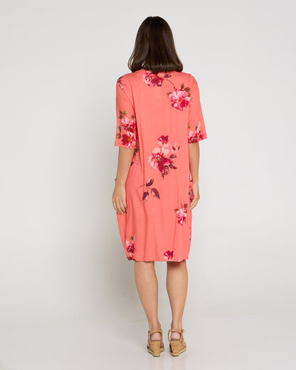 Delphi Pleat Dress - Coral Floral