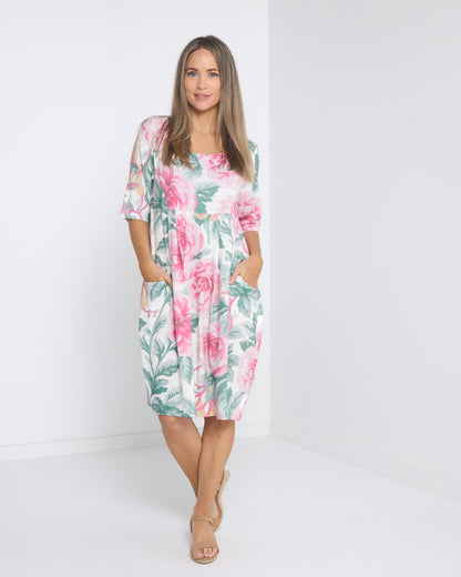 Delphi Pleat Dress - Pink Floral