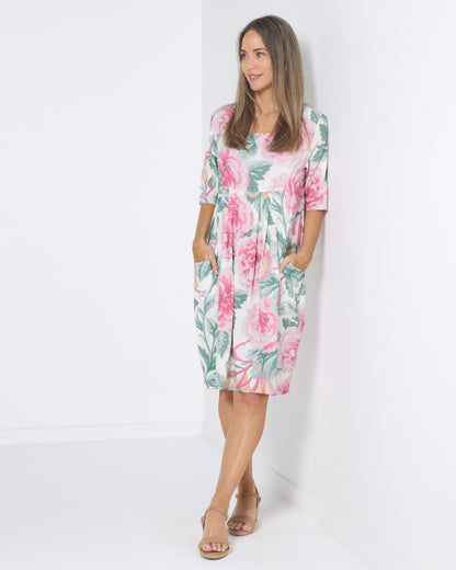 Delphi Pleat Dress - Pink Floral