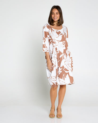 Delphi Pleat Dress – Cocoa Floral