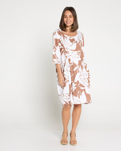 Delphi Pleat Dress – Cocoa Floral