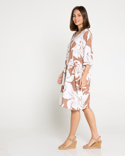 Delphi Pleat Dress – Cocoa Floral