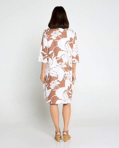Delphi Pleat Dress – Cocoa Floral
