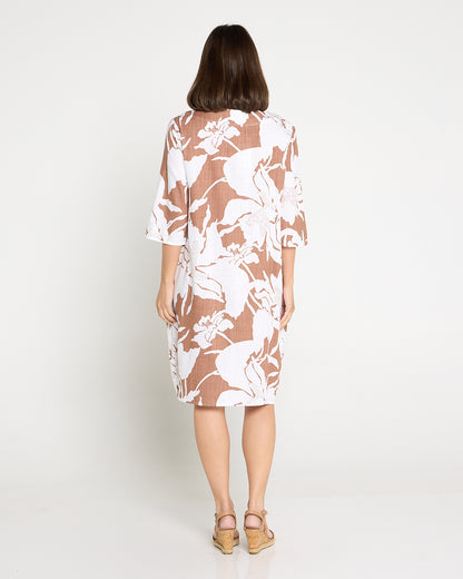 Delphi Pleat Dress – Cocoa Floral