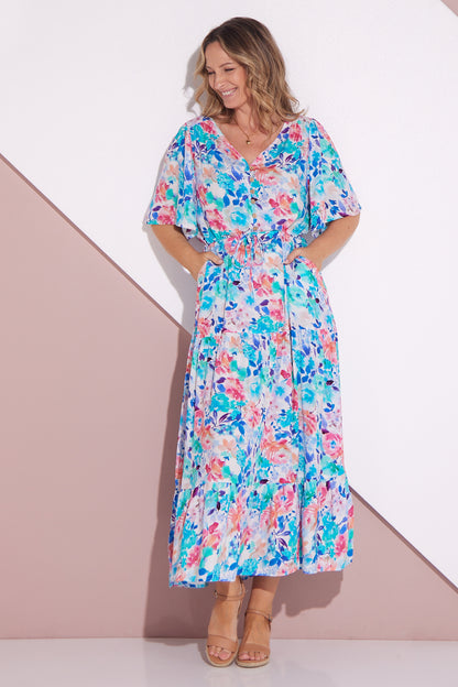 Quinn Maxi Dress - Blue/Rose Floral