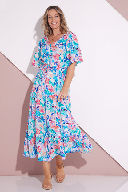 Quinn Maxi Dress - Blue/Rose Floral