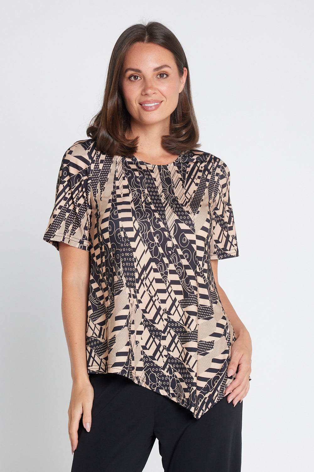 Shyla Top - Black/Latte Collage