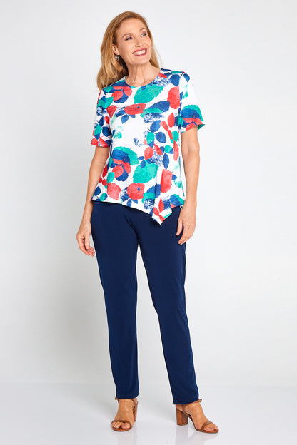 Shyla Top - Teal/Coral Leaves