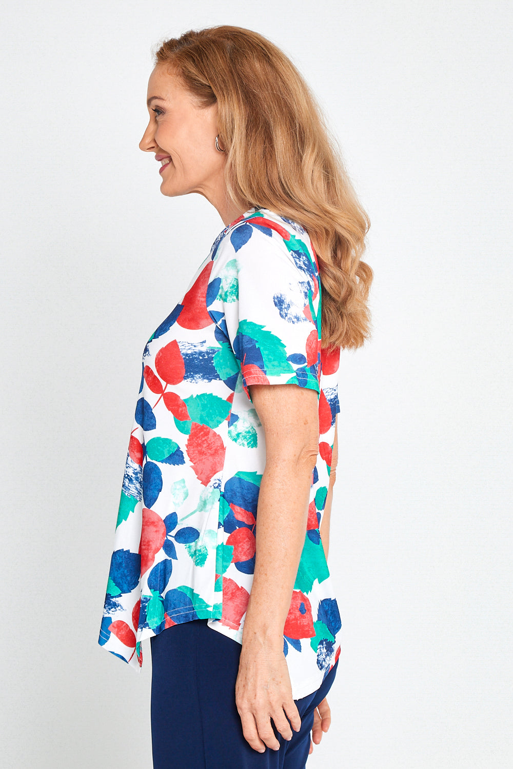 Shyla Top - Teal/Coral Leaves