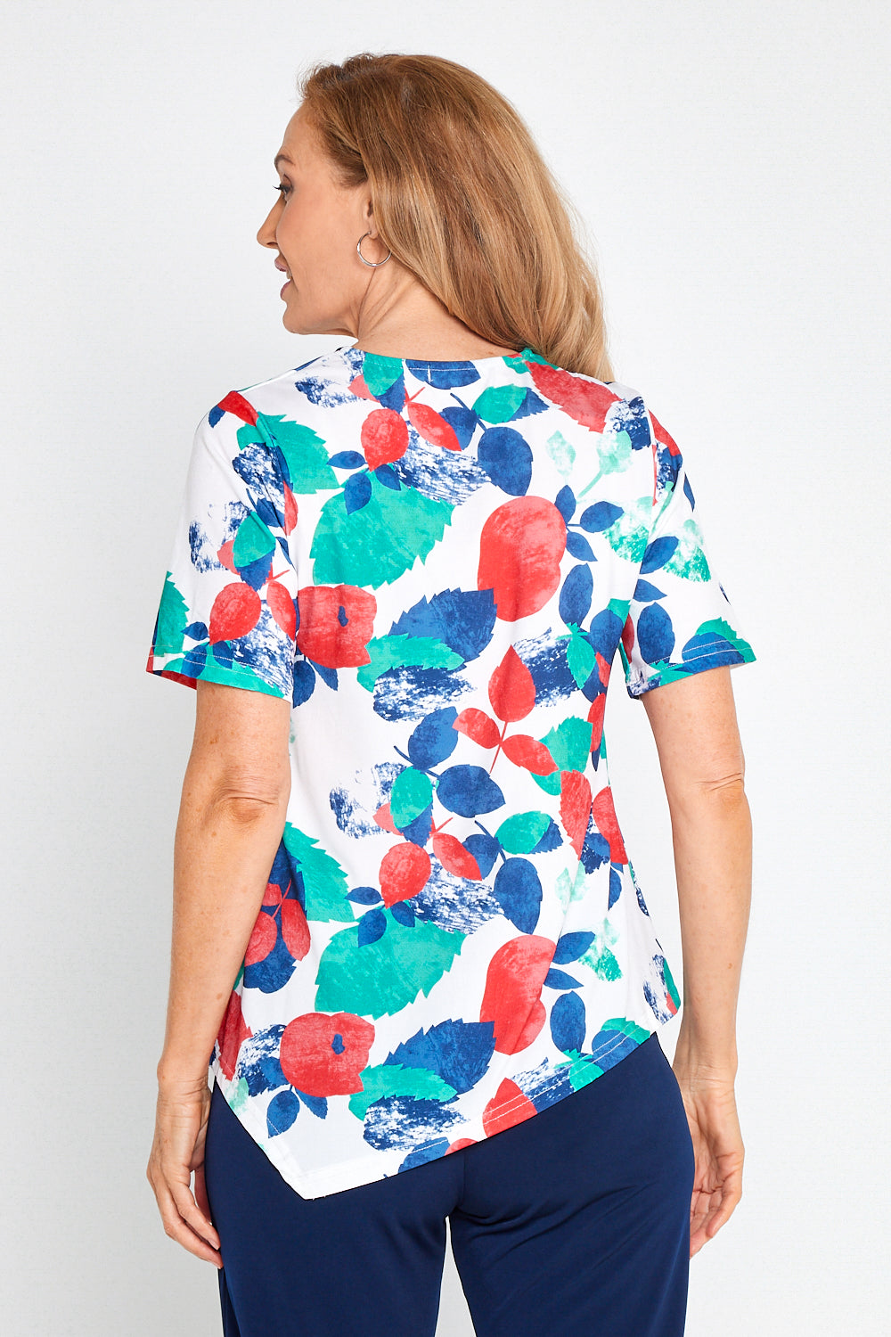 Shyla Top - Teal/Coral Leaves