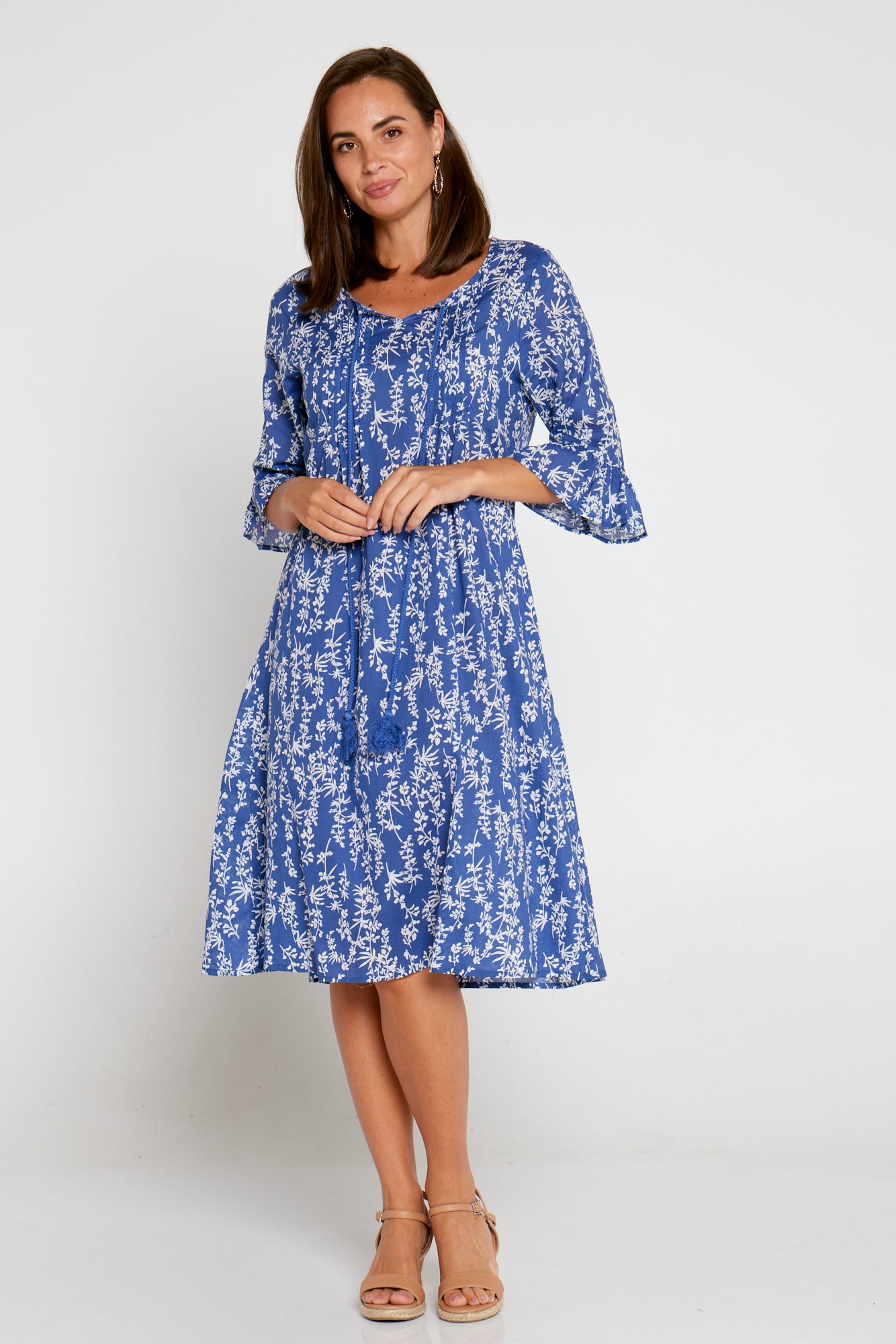 Bethany Cotton Dress - Blue Floral