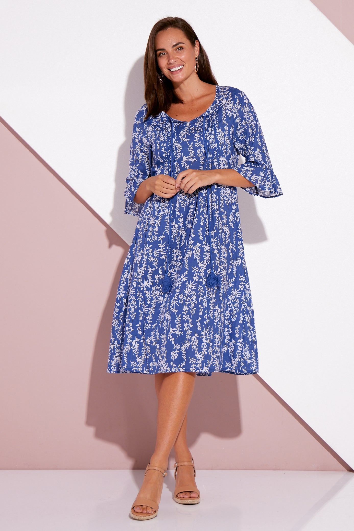 Bethany Cotton Dress Blue Floral TULIO Fashion