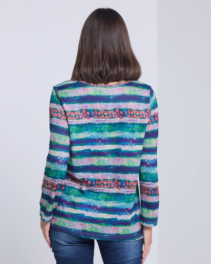 Camden Long Sleeve Knit Top - Purple/Green Print