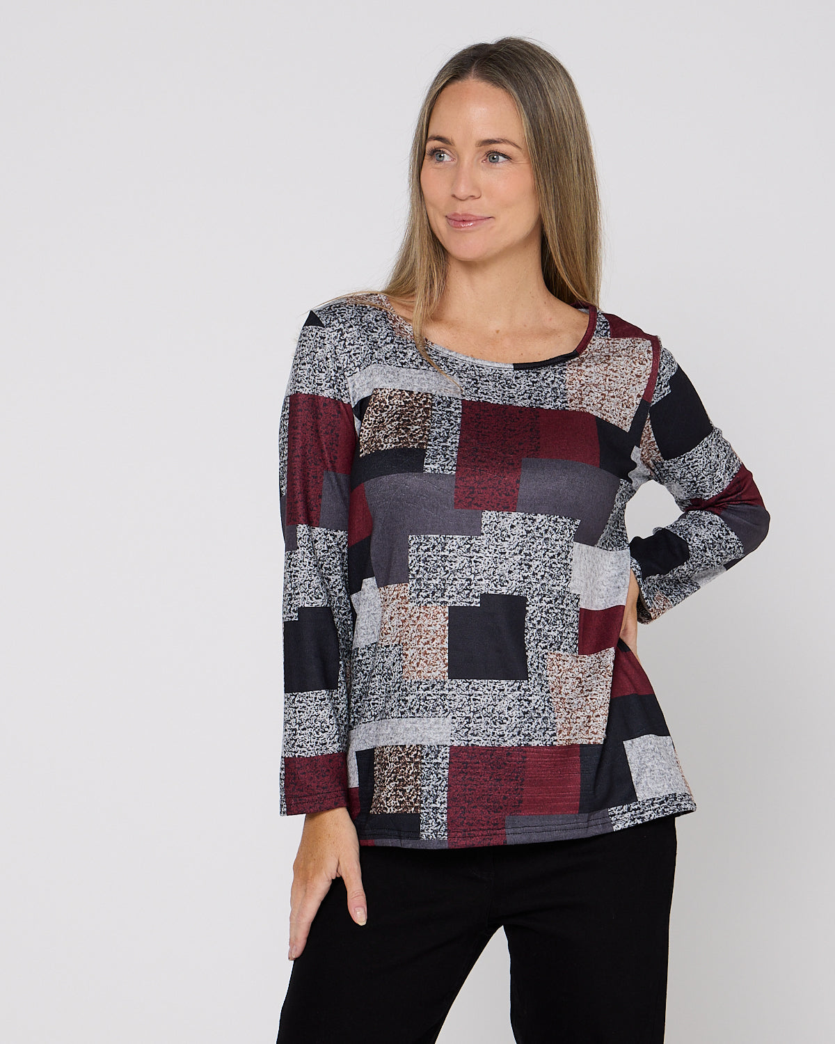 Women’s Patchwork Knit Top Long Sleeve Relaxed Fit – TULIO Fashion