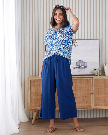 Aiko Linen Pants - Denim Blue