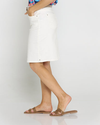 Belle Stretch Denim Skirt - White