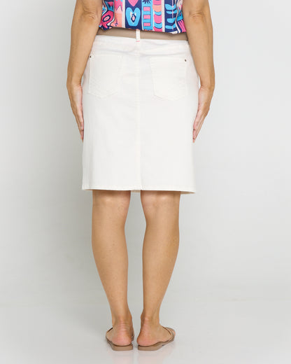 Belle Stretch Denim Skirt - White