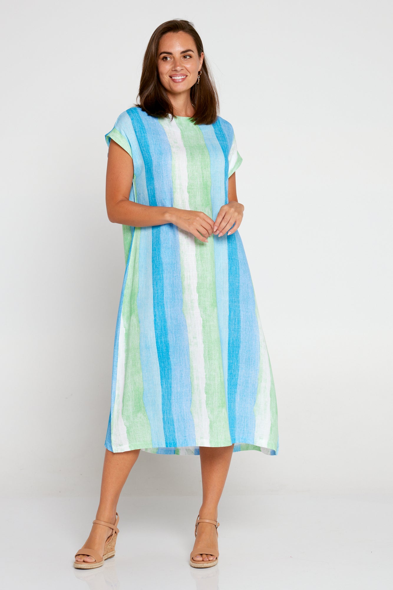 Aveline Linen Dress - Sea Foam Stripe