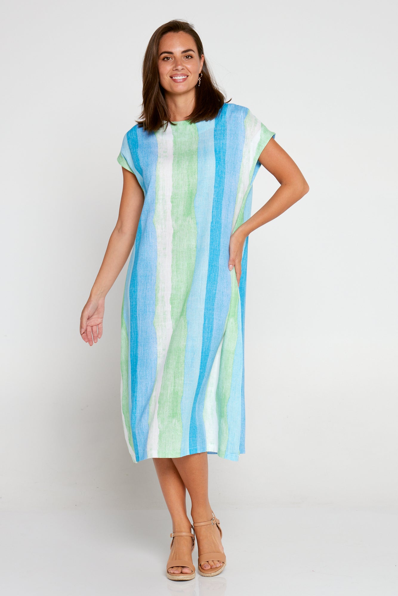 Aveline Linen Dress - Sea Foam Stripe