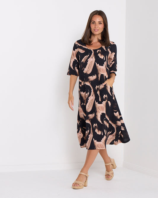 River Linen Dress - Black/Rosewood