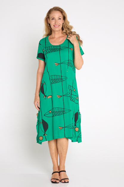 River Linen Dress - Green Sea Life