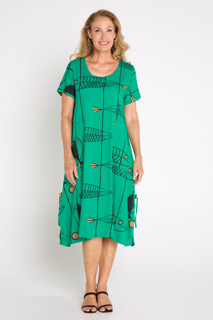 River Linen Dress - Green Sea Life