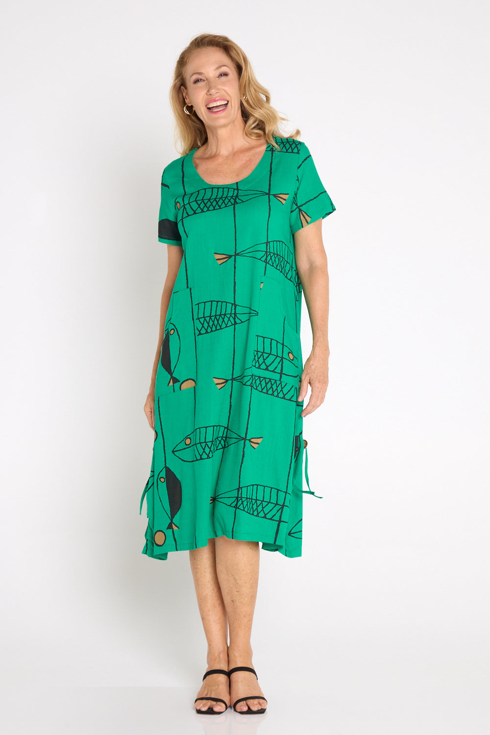 River Linen Dress - Green Sea Life