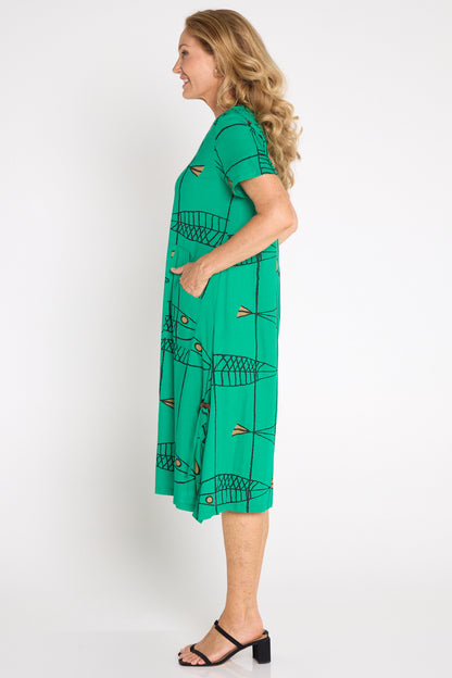 River Linen Dress - Green Sea Life