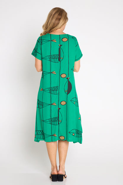 River Linen Dress - Green Sea Life