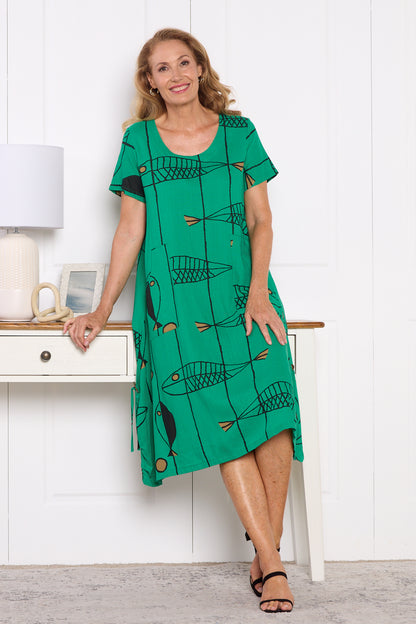 River Linen Dress - Green Sea Life