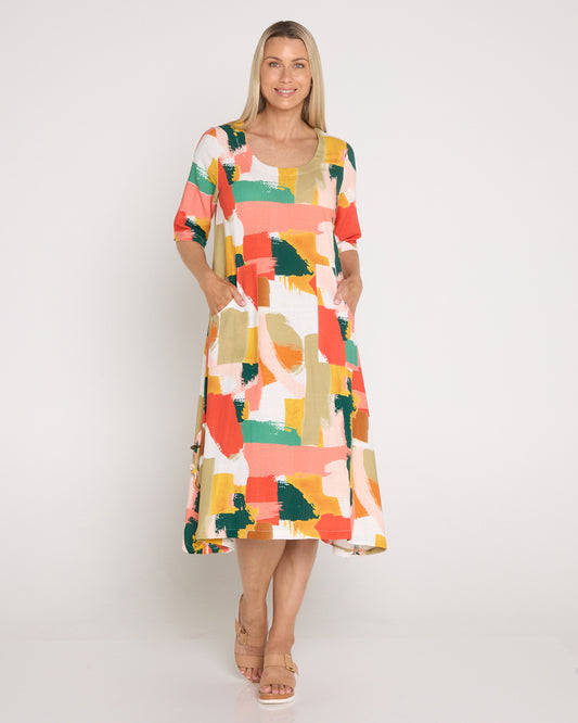 River Linen Dress - Peach Forest
