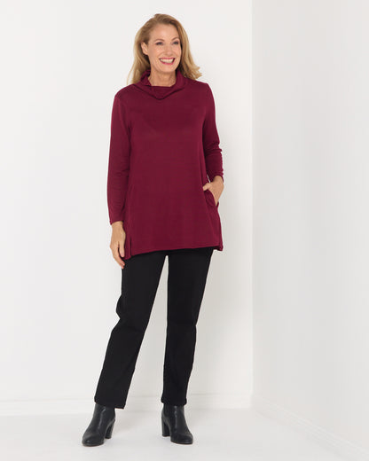 Lina Cowl Knit Tunic - Burgundy
